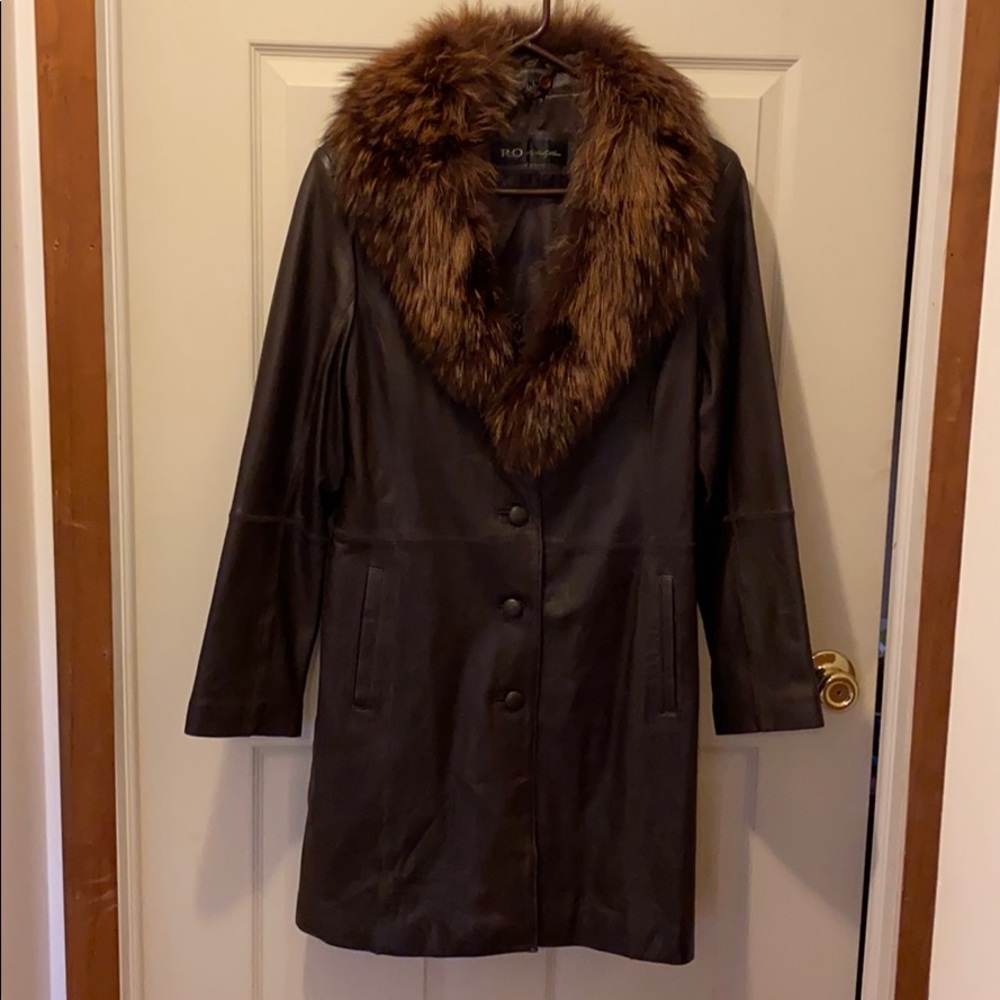 ❄️❄️💖Reilly Olmec leather coat with fur trim